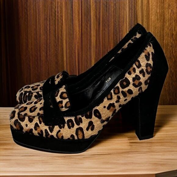 Vaneli Womens 7.5 Calf Fur Leopard Print Oxford Heels Shoes new pumps dress work - Picture 2 of 8